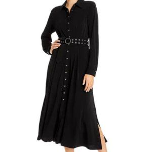 T Tahari Black Midi Shirtdress Jersey Knit Grommet Belt Snaps